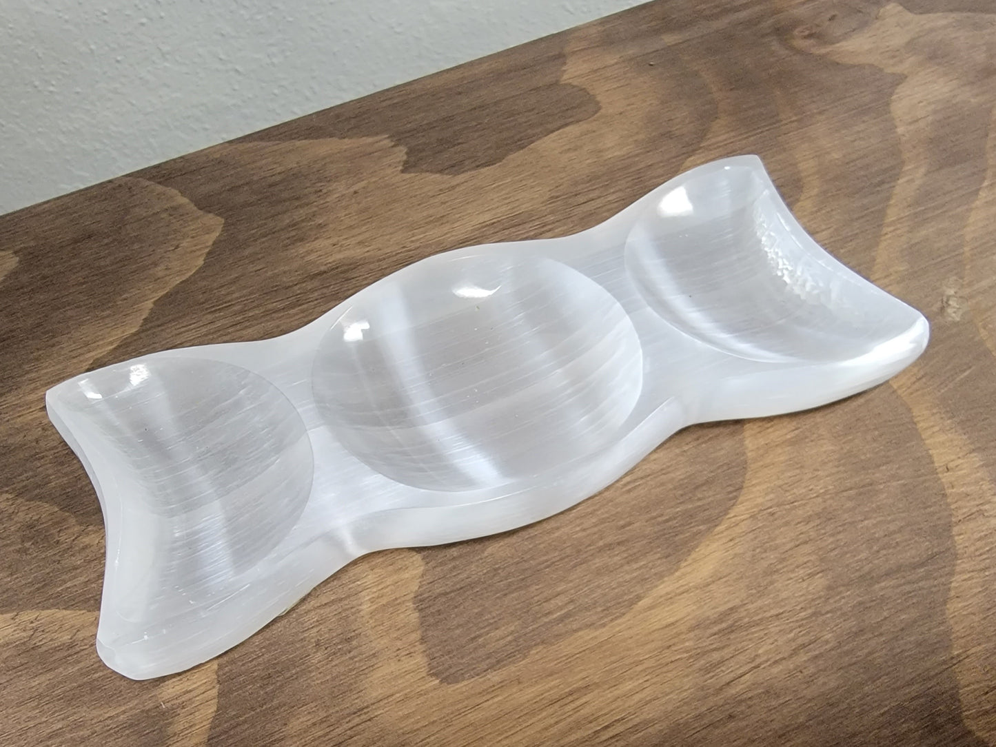 Satin Spar Selenite Triple Moon Offering Bowl