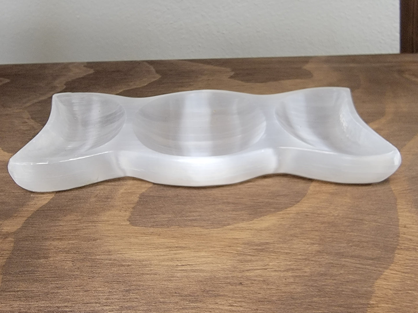 Satin Spar Selenite Triple Moon Offering Bowl