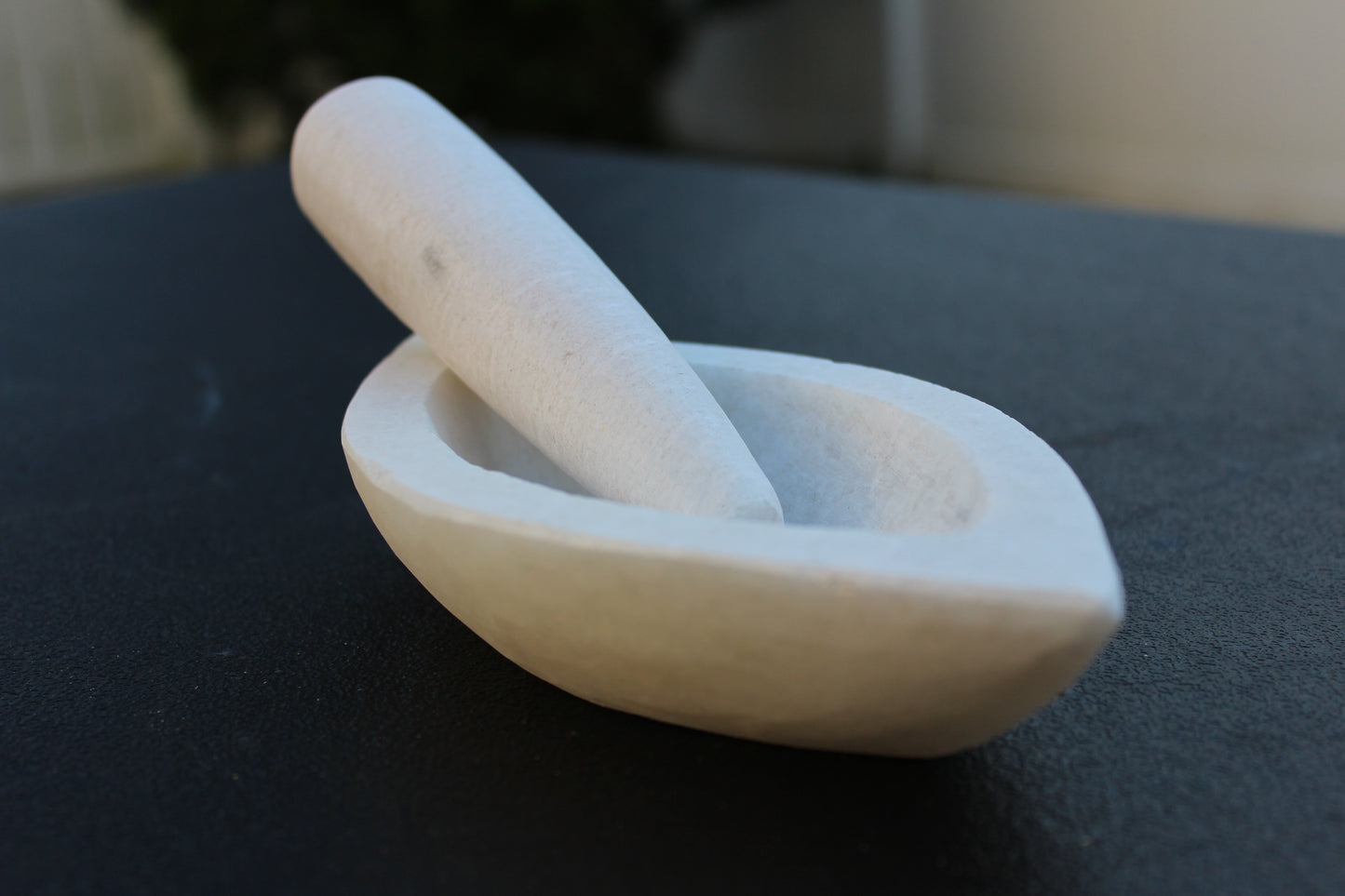 Mortar and Pestle-Marble Oblong White