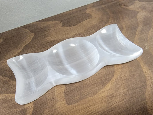 Satin Spar Selenite Triple Moon Offering Bowl