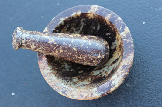 Mortar and Pestle- Soap Stone- Carved Leaves